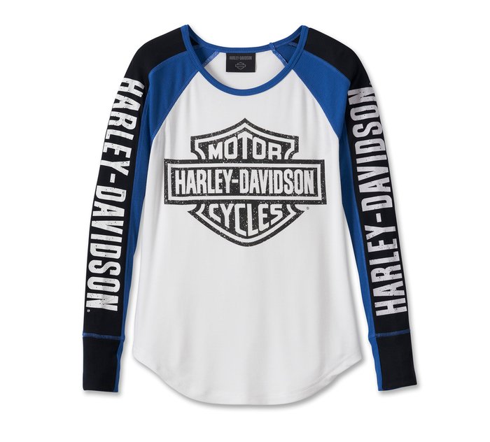 Harley-Davidson Women's Bar & Shield Raglan Long Sleeve Tee - Bright White