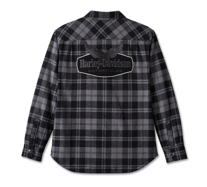 Harley-Davidson Men's Flying Eagle Zip-Up Flannel - Black Plaid