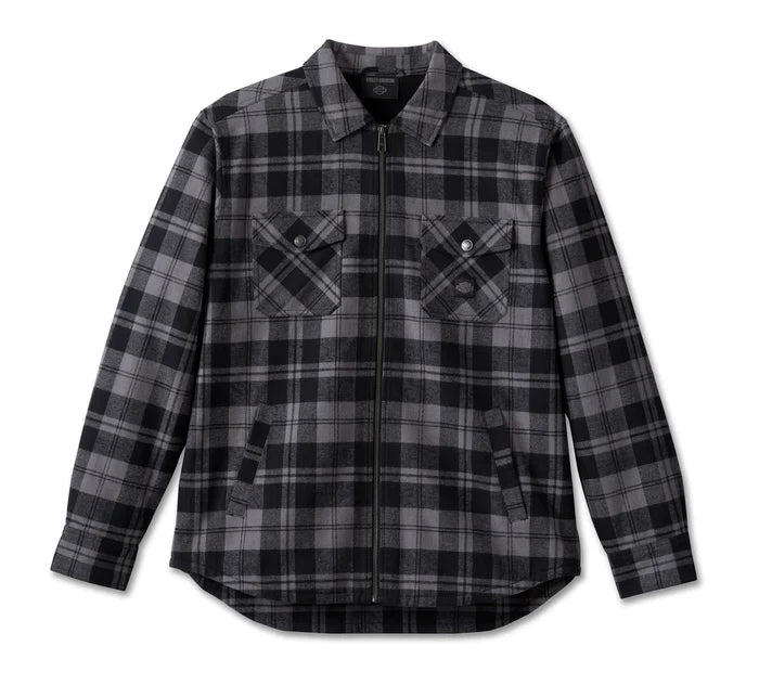 Harley-Davidson Men's Flying Eagle Zip-Up Flannel - Black Plaid