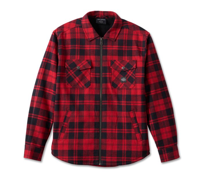 Harley-Davidson Men's Flying Eagle Zip-Up Flannel - Red Plaid