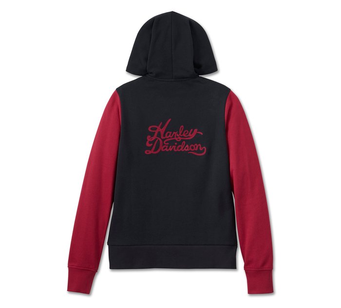 Harley-Davidson Women's Bar & Shield Zip Front Hoodie - Colorblocked - Black Beauty