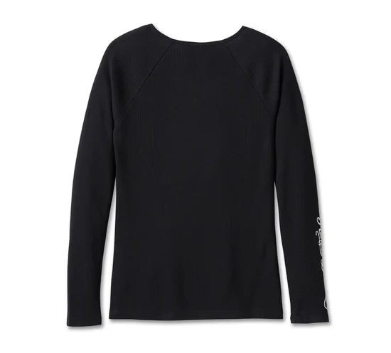 Harley-Davidson Women's Flying Eagle Long Sleeve Thermal Knit Top - Black Beauty