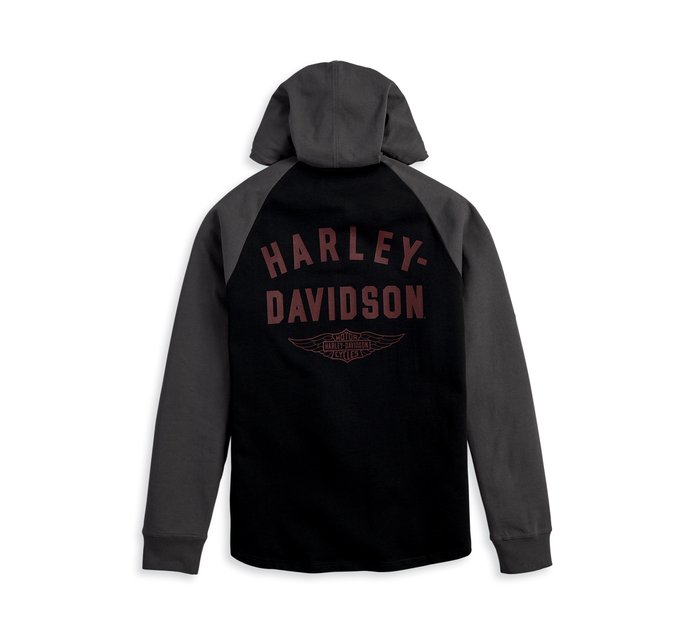 Harley-Davidson Men's Staple Hooded Raglan Henley - Colorblocked - Black Beauty CL