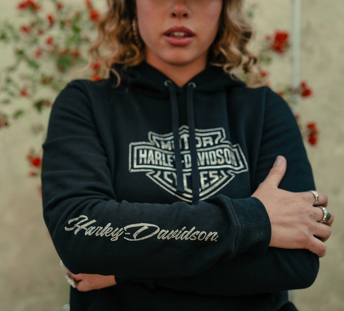 Harley-Davidson Women's Essential Bling Pullover Fleece Hoodie - Harley Black