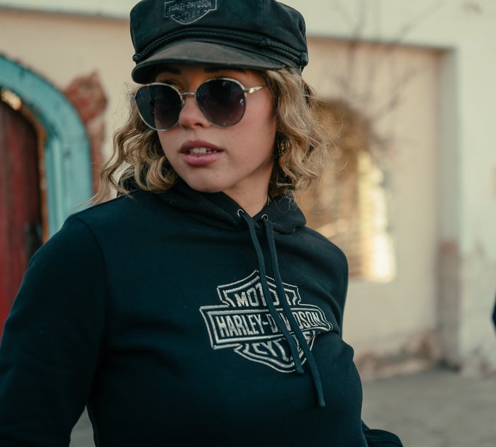 Harley-Davidson Women's Essential Bling Pullover Fleece Hoodie - Harley Black