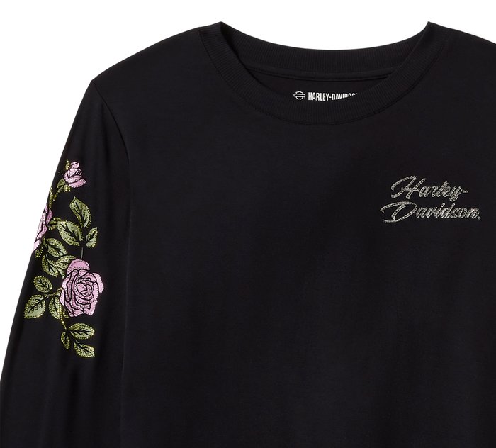 Harley-Davidson Women's Rose & Thorn Bling Long Sleeve Top - Harley Black