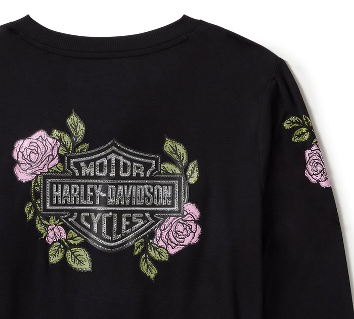 Harley-Davidson Women's Rose & Thorn Bling Long Sleeve Top - Harley Black