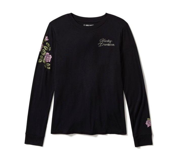 Harley-Davidson Women's Rose & Thorn Bling Long Sleeve Top - Harley Black