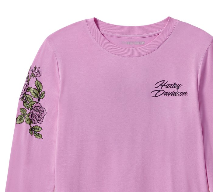 Harley-Davidson Women's Rose & Thorn Bling Long Sleeve Top - Orchid