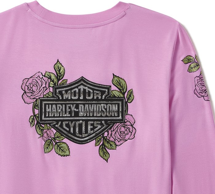 Harley-Davidson Women's Rose & Thorn Bling Long Sleeve Top - Orchid
