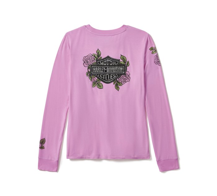 Harley-Davidson Women's Rose & Thorn Bling Long Sleeve Top - Orchid