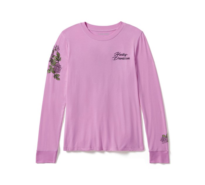 Harley-Davidson Women's Rose & Thorn Bling Long Sleeve Top - Orchid