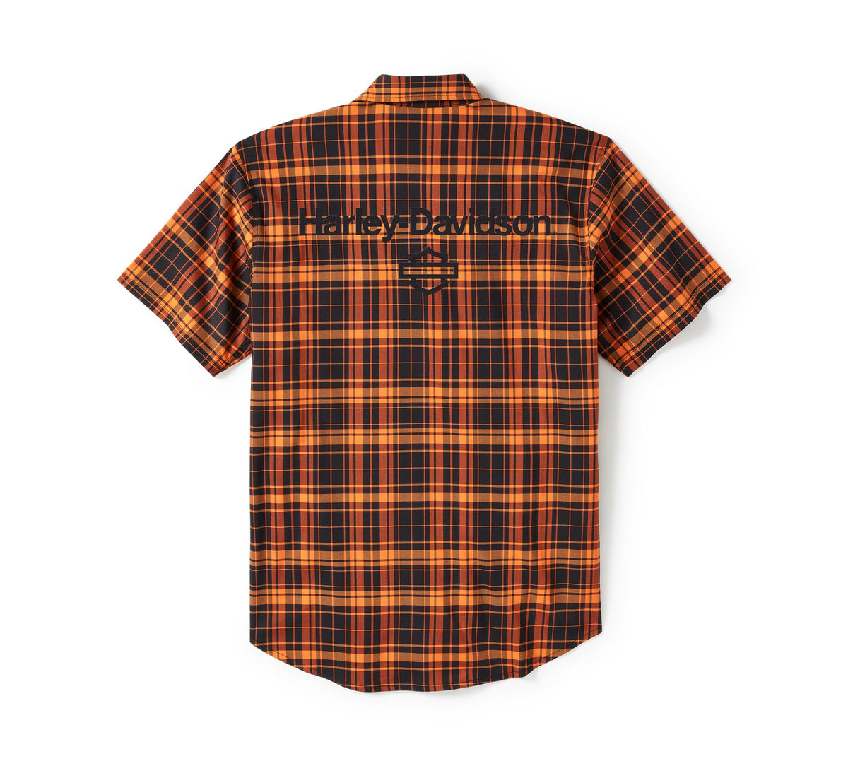 Harley-Davidson Men's H-D® TECH Coolmax® Plaid Short Sleeve Shirt - Plaid - Harley Black & Harley Orange