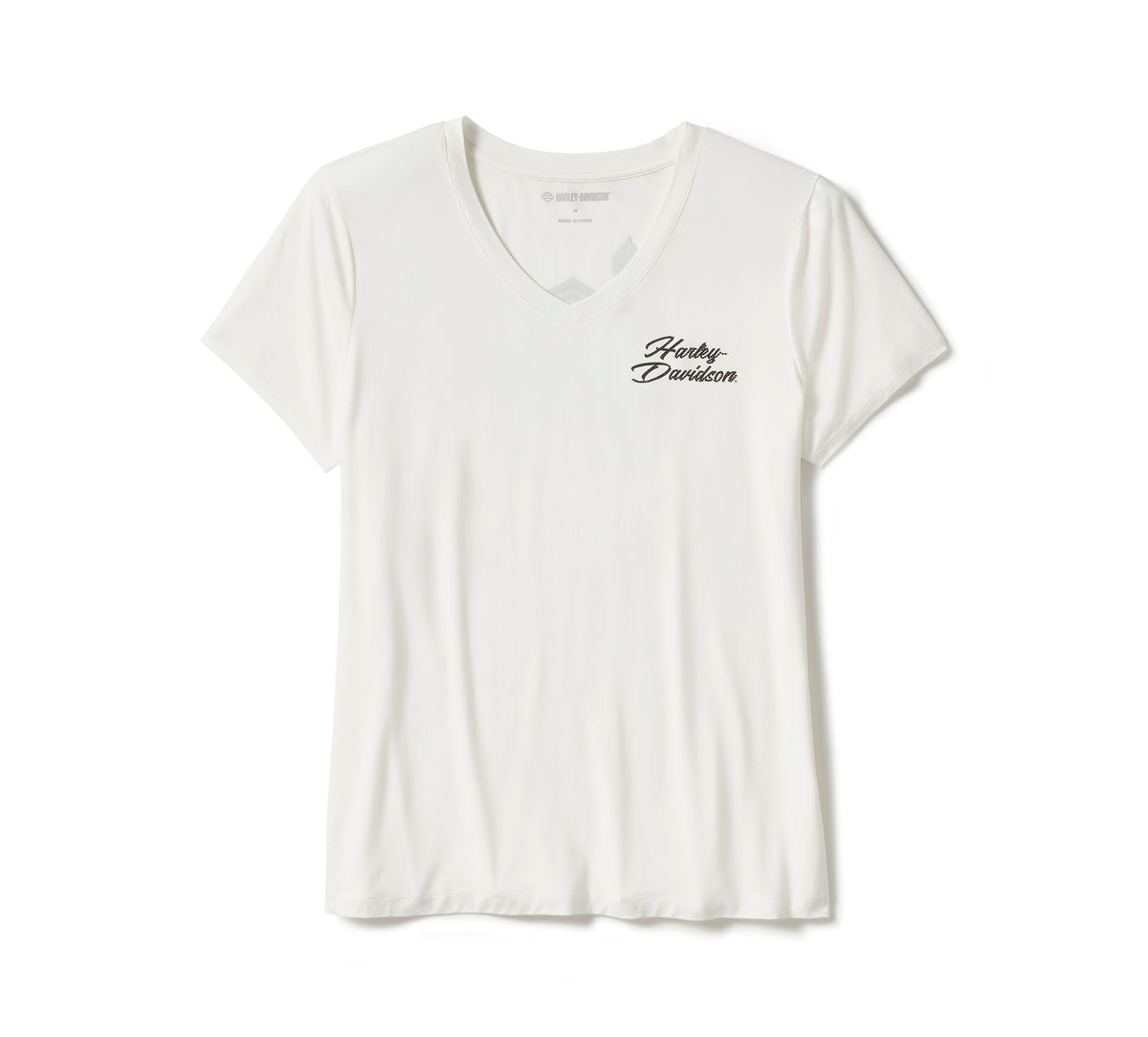 Harley-Davidson Women's Rose & Thorn Bling V Neck Tee - Cloud Dancer