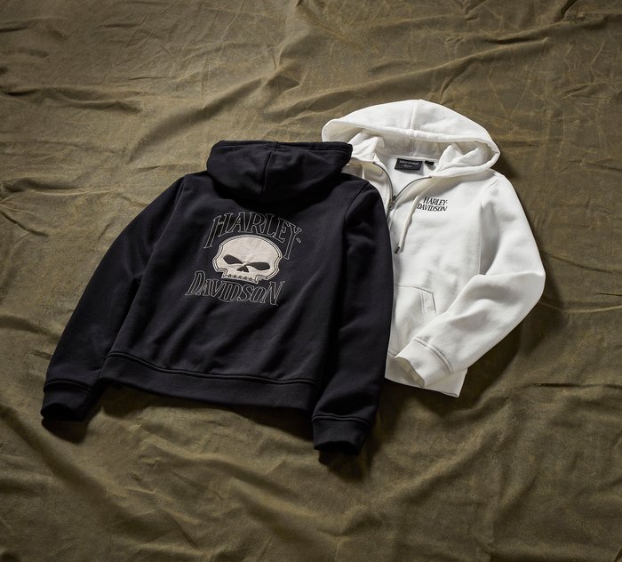 Harley-Davidson Women's Willie G Skull Full Zip Fleece Hoodie - Cloud Dancer