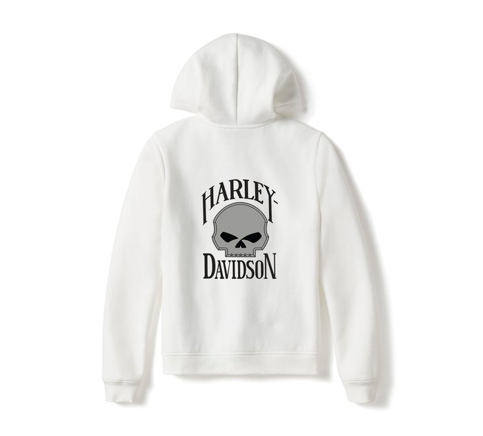 Harley-Davidson Women's Willie G Skull Full Zip Fleece Hoodie - Cloud Dancer