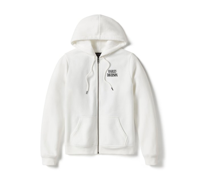 Harley-Davidson Women's Willie G Skull Full Zip Fleece Hoodie - Cloud Dancer
