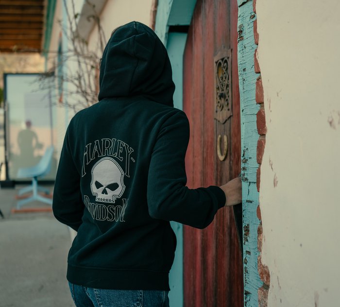Harley-Davidson Women's Willie G Skull Full Zip Fleece Hoodie - Harley Black
