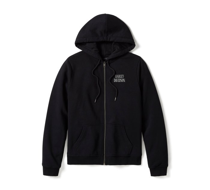 Harley-Davidson Women's Willie G Skull Full Zip Fleece Hoodie - Harley Black