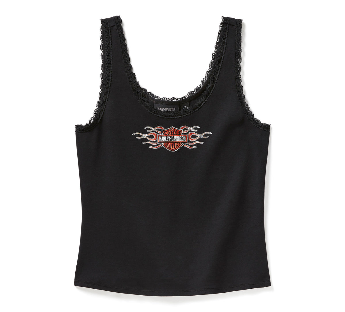 Harley-Davidson Women's Vintage Flames Bling Lace Trim Tank - Harley Black