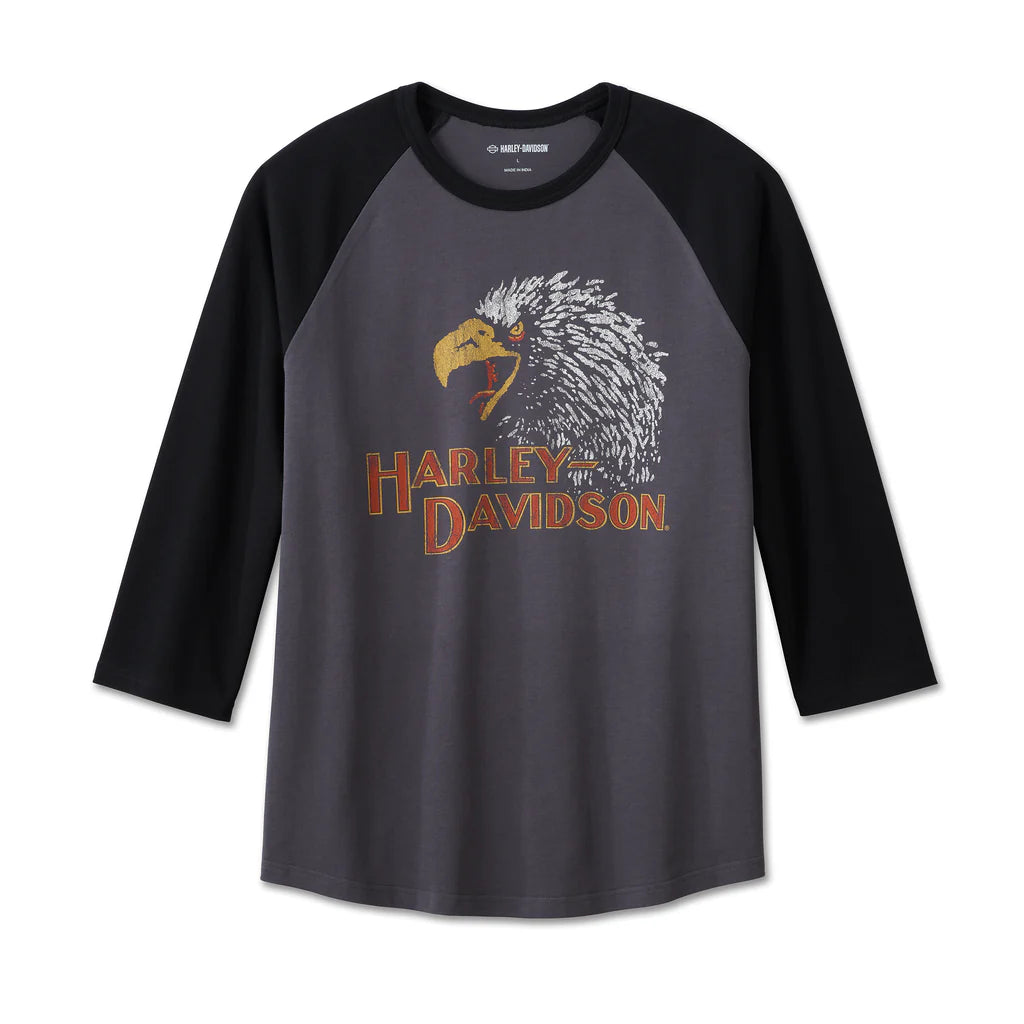 Harley Davidson Men's Classic Eagle Raglan Tee - Colorblocked - Blackened Pearl