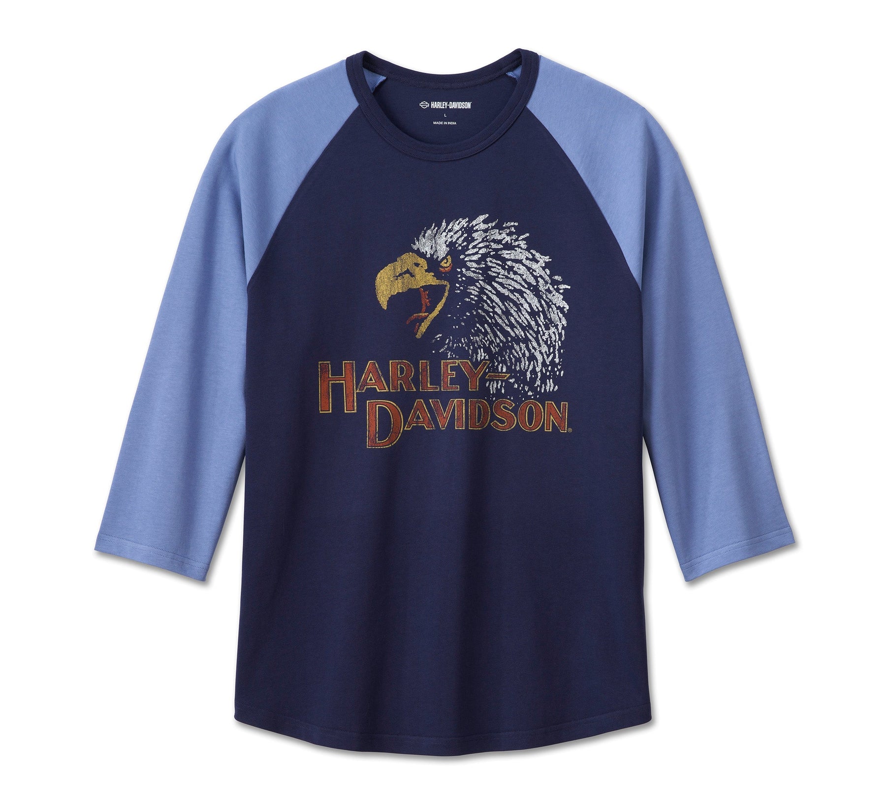 Harley Davidson Men's Classic Eagle Raglan Tee - Colourblocked - Peacoat