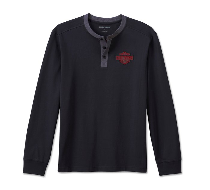 Harley Davidson Men's Hometown Henley - Black Beauty