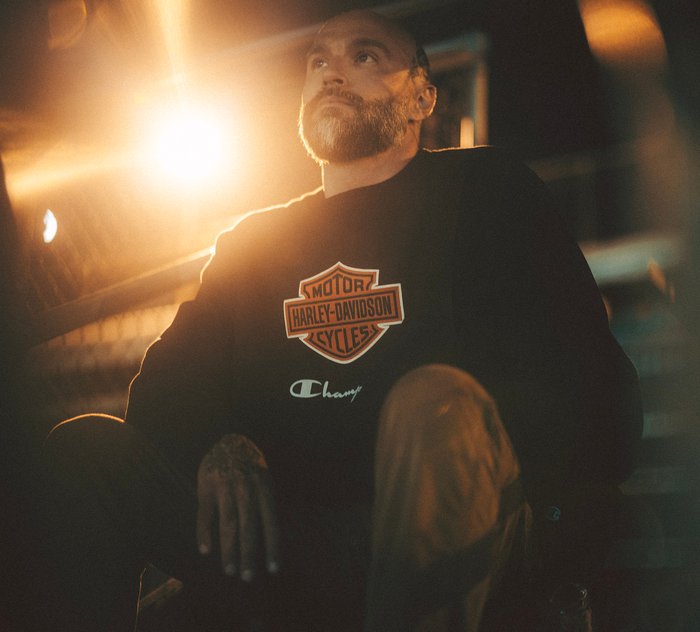 Harley-Davidson Champion Fanatic Crew Neck Sweatshirt - Black Orange