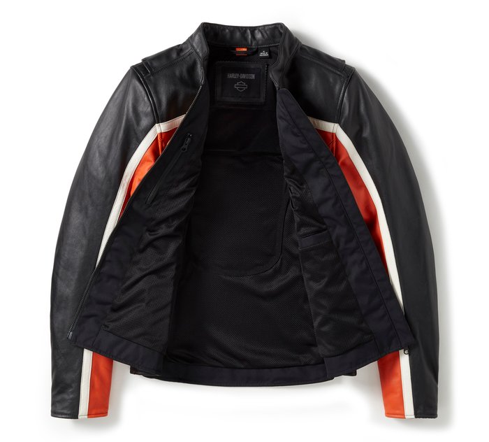 Harley-Davidson Women's H-D Trenton Leather Riding Jacket - Harley Black & Vintage Orange