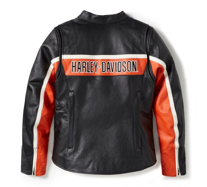 Harley-Davidson Women's H-D Trenton Leather Riding Jacket - Harley Black & Vintage Orange