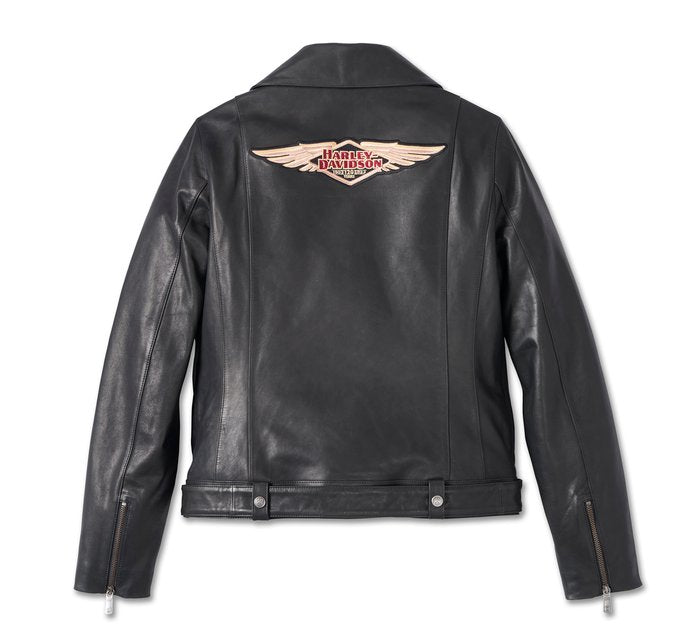Harley-Davidson Women's 120th Anniversary D-Pocket Biker Leather Jacket - Black