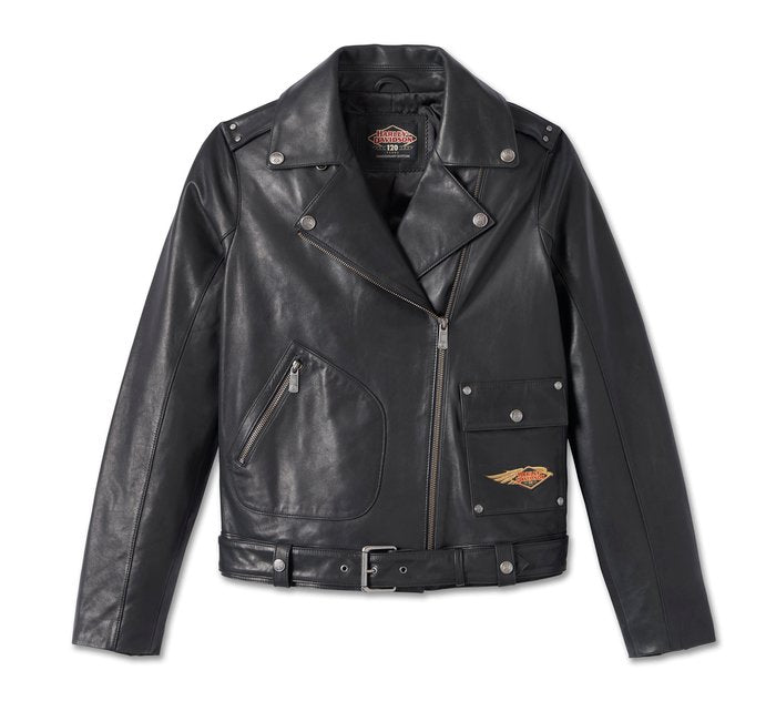 Harley-Davidson Women's 120th Anniversary D-Pocket Biker Leather Jacket - Black