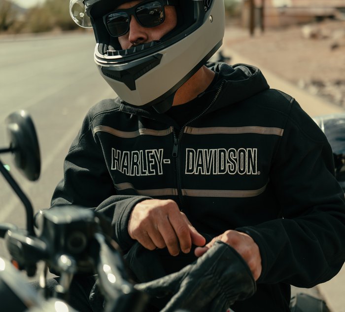 Harley-Davidson Men's H-D Trenton Deflector 2.0 Hooded Riding Fleece - Harley Black