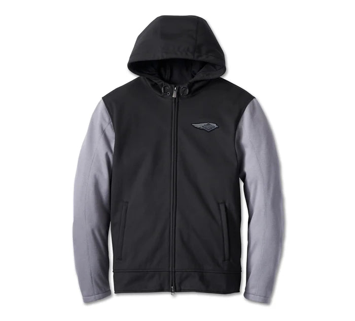 Harley davidson leather sleeve 2025 denim jacket