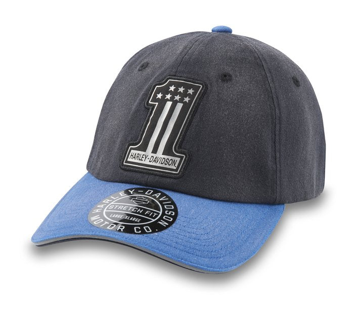 Harley-Davidson Reflective #1 Curved Bill Fitted Hat - Black Beauty & True Blue