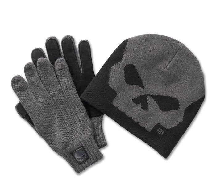 Harley-Davidson Willie G Skull Beanie and Glove Gift Set - Blackened Pearl