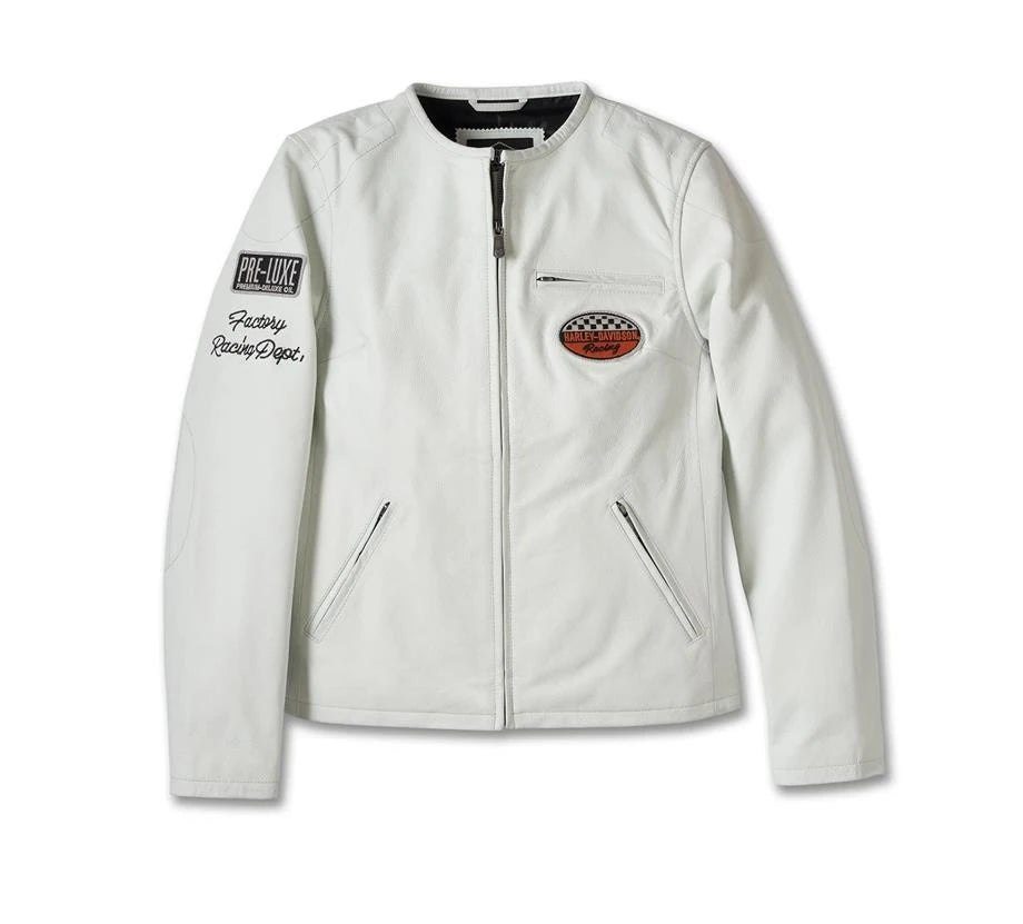 ジャケット・アウター Harley Davidson White Leather Jacket Harley Davidson Women's 120th Anniversary Cafe Racer Leather Jacket -