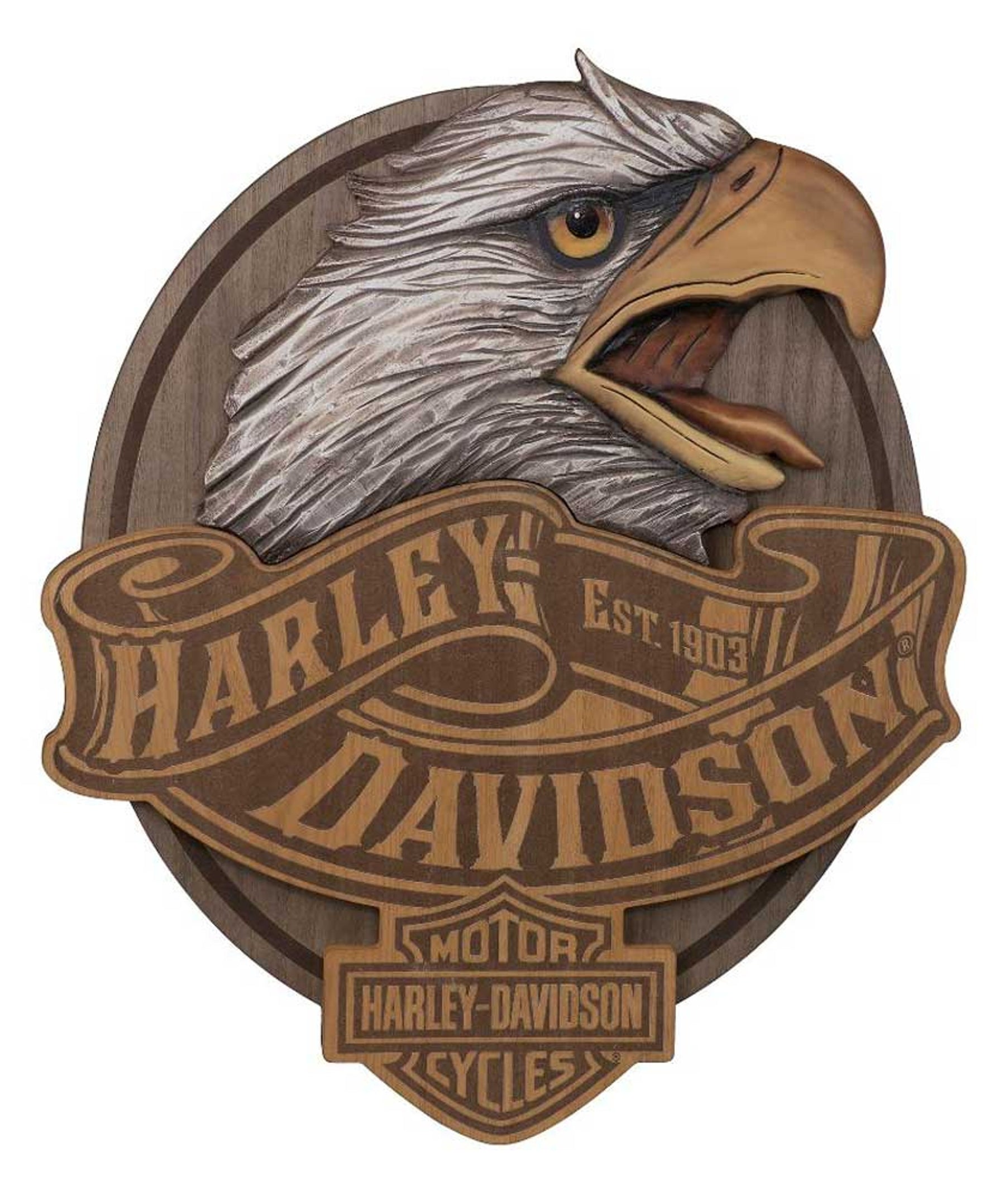Harley-Davidson Hand Carved Wood Eagle Bar & Shield Logo Pub Sign