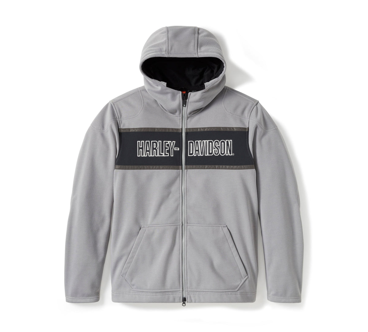 Harley-Davidson Men's H-D Trenton Deflector 2.0 Hooded Riding Fleece - Colorblock - Billiard Grey & Harley Black