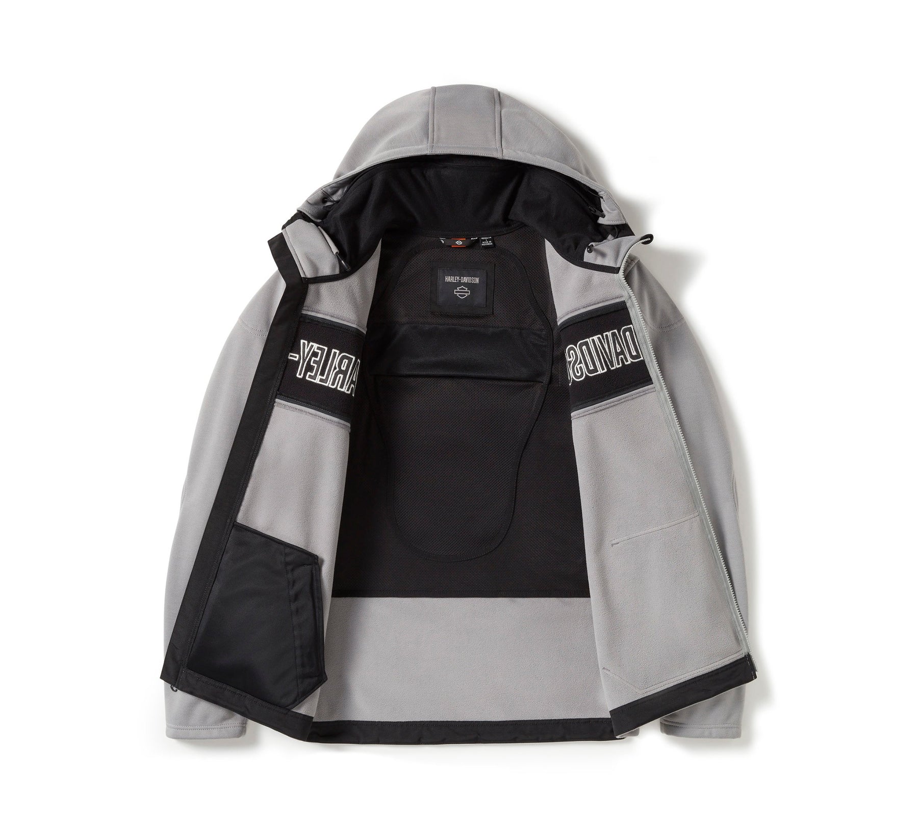 Harley-Davidson Men's H-D Trenton Deflector 2.0 Hooded Riding Fleece - Colorblock - Billiard Grey & Harley Black