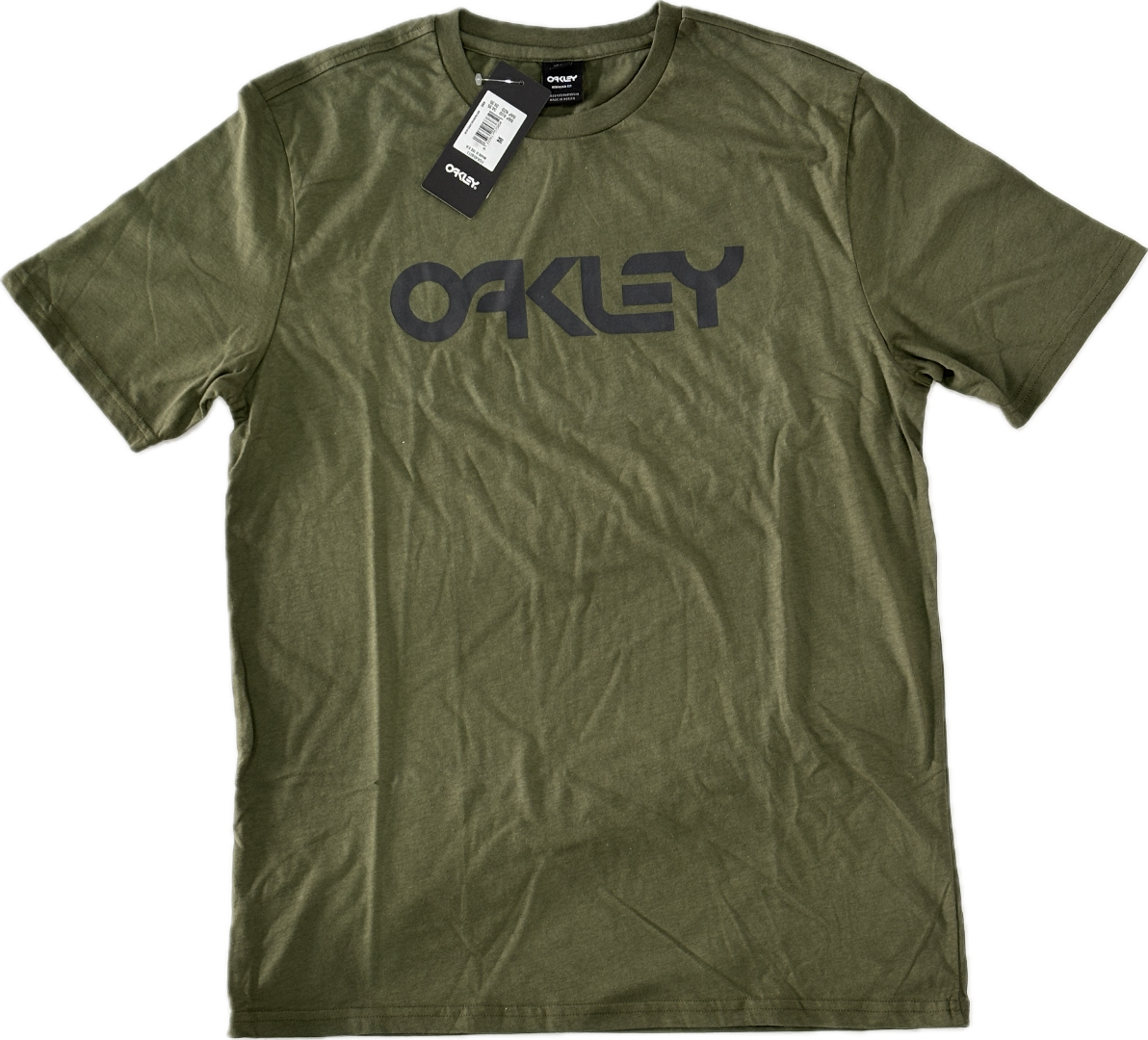 Green t-shirt with Oakley logo on a white background
