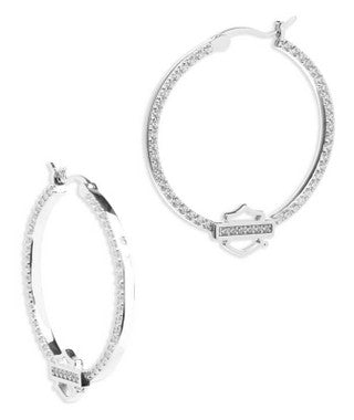 Harley-Davidson® Women's Crystal Bar & Shield Logo Hoop Earrings, Sterling Silver