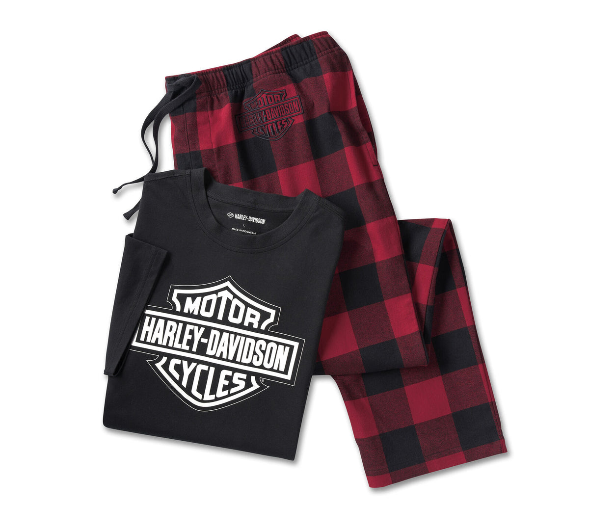 Harley-Davidson Men's Bar & Shield Short Sleeve Pajama Set - Harley Black & Buffalo Check Plaid