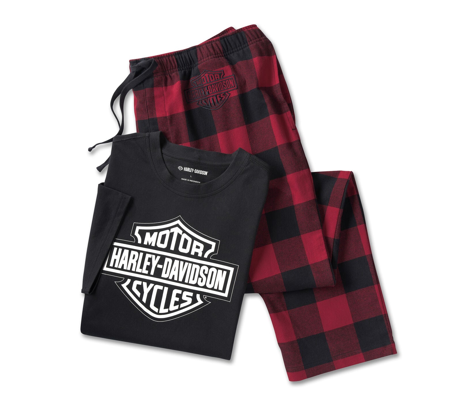 Harley-Davidson Men's Bar & Shield Short Sleeve Pajama Set - Harley Black & Buffalo Check Plaid