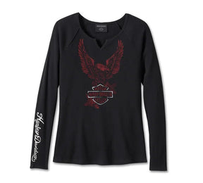 Harley-Davidson Women's Flying Eagle Long Sleeve Thermal Knit Top - Black Beauty