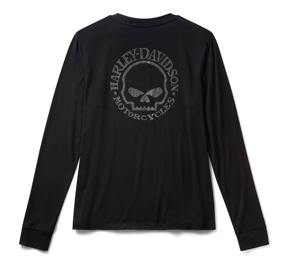 Women's Willie G Skull Bling Long Sleeve - Harley Black