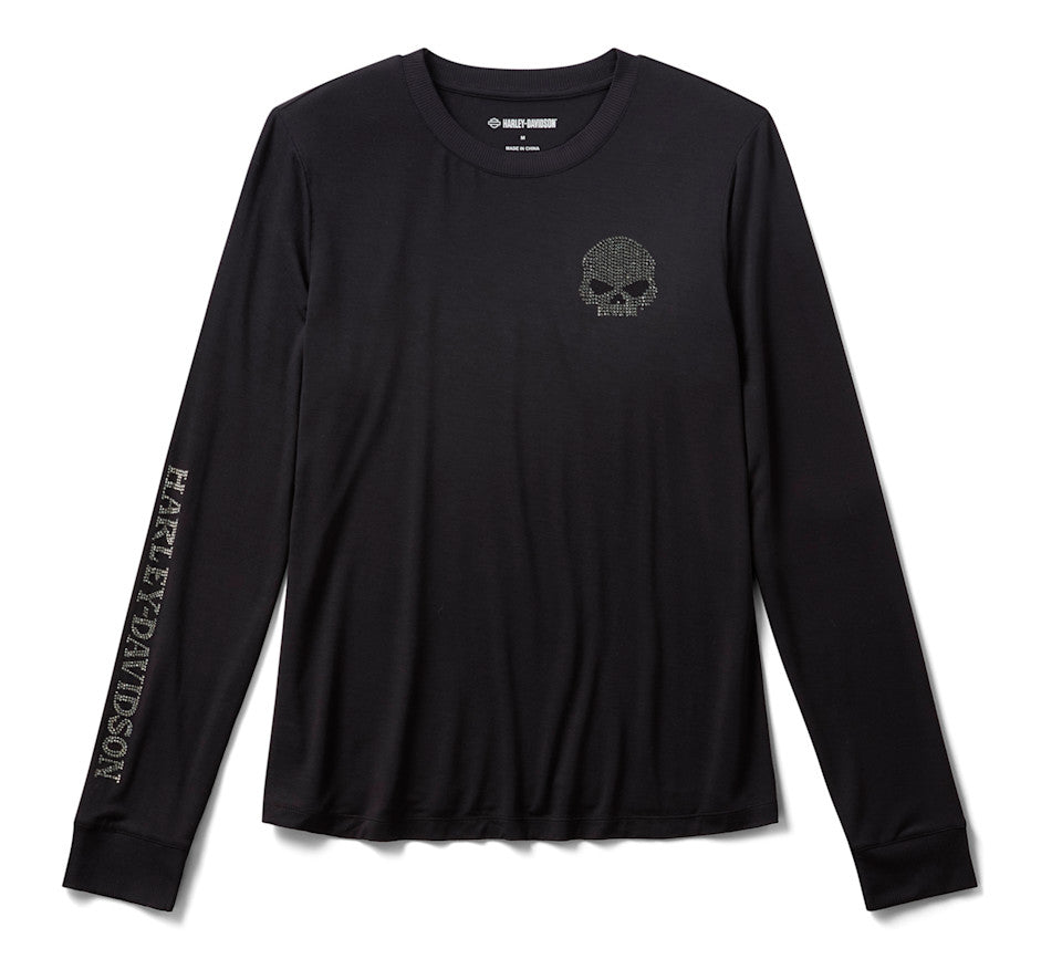 Women's Willie G Skull Bling Long Sleeve - Harley Black
