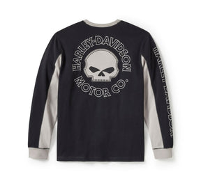 Harley-Davidson Men's Willie G Skull Colorblock Long Sleeve Tee - Colorblock - Harley Black & Ghost Grey