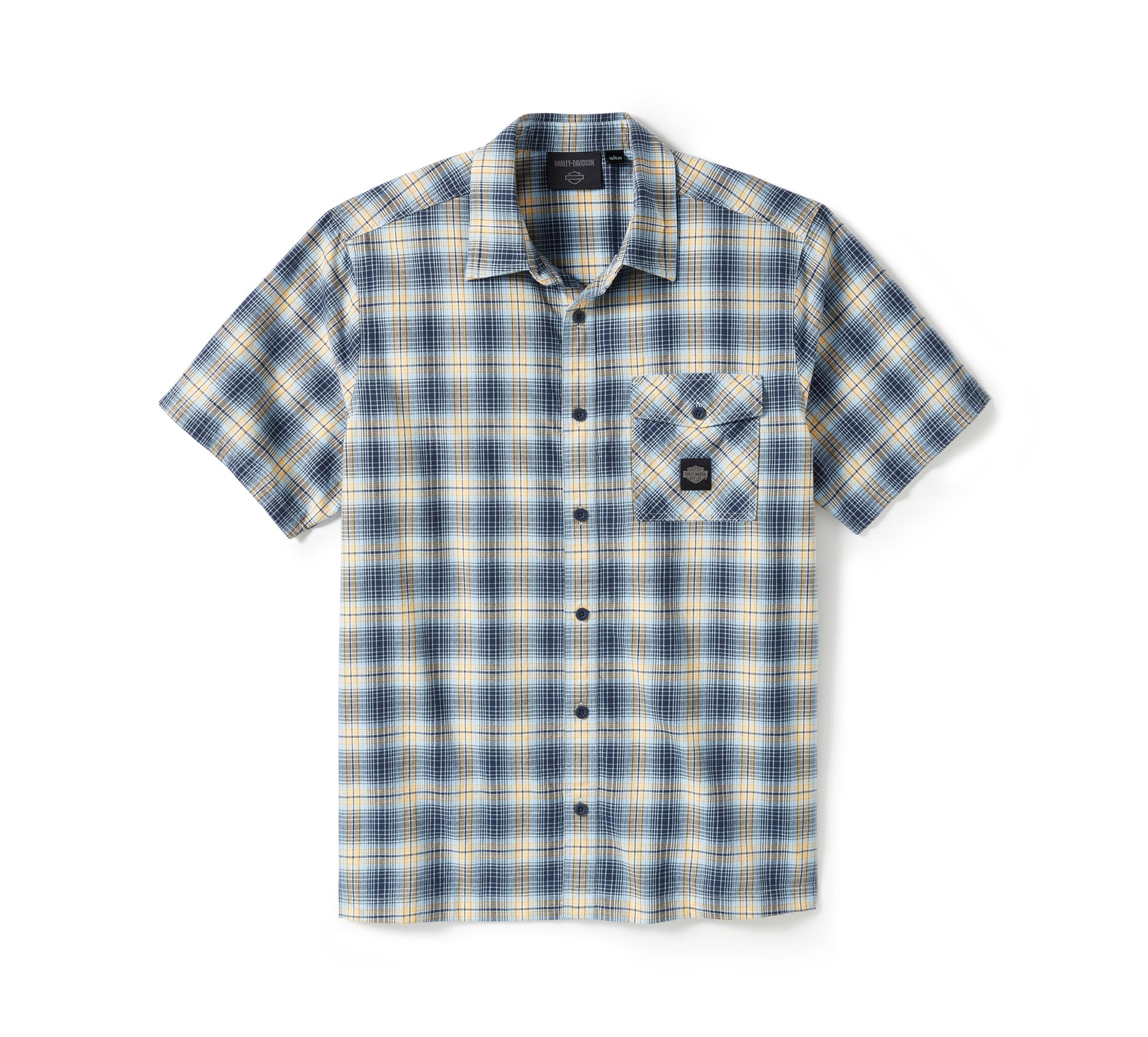 Harley-Davidson Men's Staple Short Sleeve Shirt - Plaid - Mood Indigo & CloudDancer