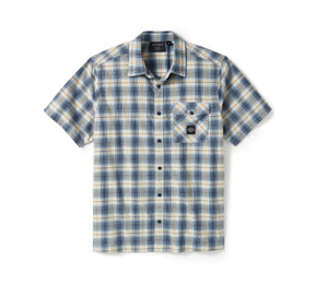 Harley-Davidson Men's Staple Short Sleeve Shirt - Plaid - Mood Indigo & CloudDancer